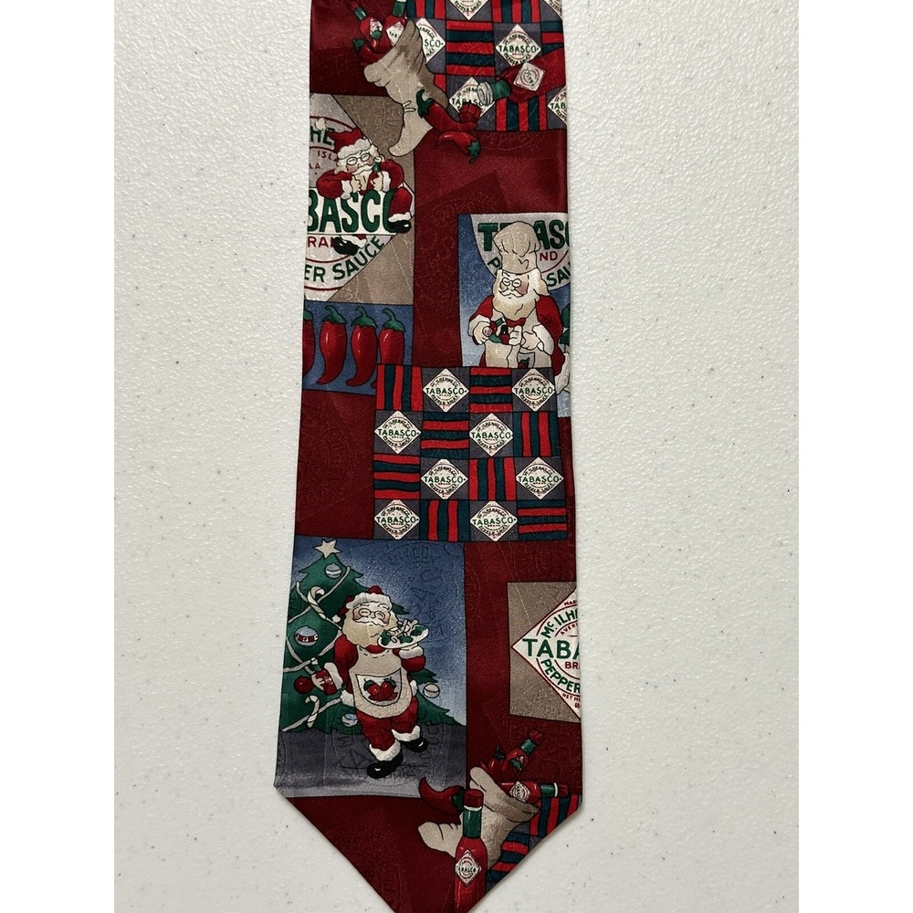 Tabasco Brand Hot Pepper Sauce Neck Tie Santa Cooking Christmas‎ Print 100% Silk